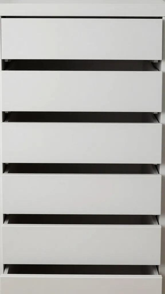 Closeup of a neatly segmented dresser drawer with uniform dividers