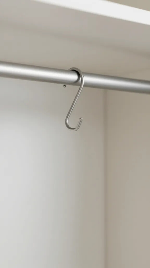 Closeup of a minimalist wardrobe peg hook with single item hung neatly