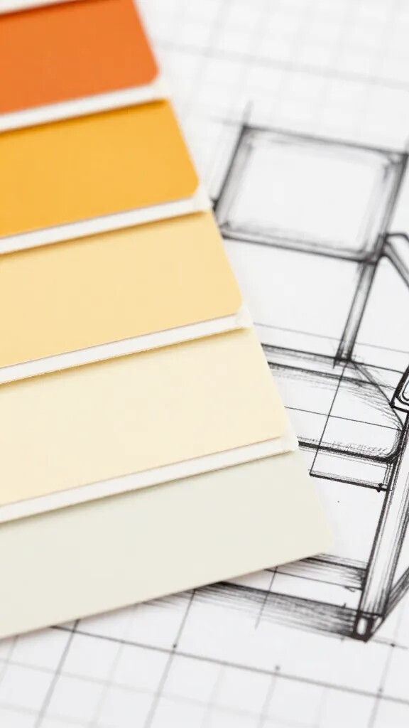 closeup of a color-matched swatch and furniture sketch on graph paper