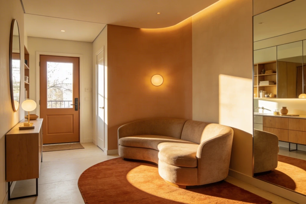 Small Living Room Layout with Front Door: Cozy Entry to Main Lounge