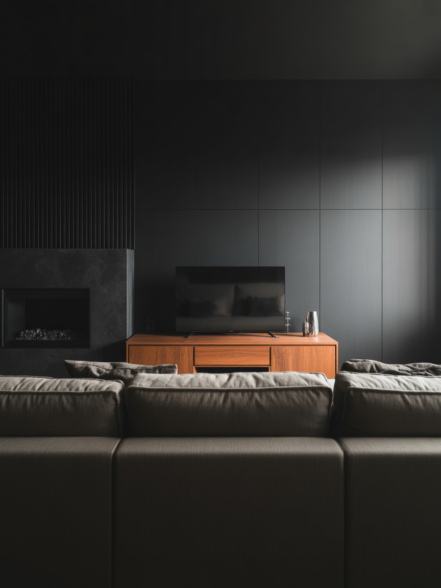 10. Black and Wood Contrast Space