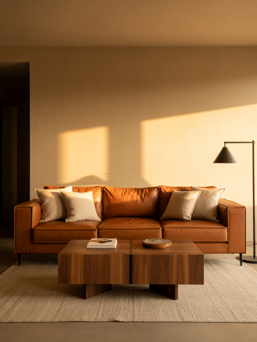 1. Modern Leather Lounge With Warm Neutrals