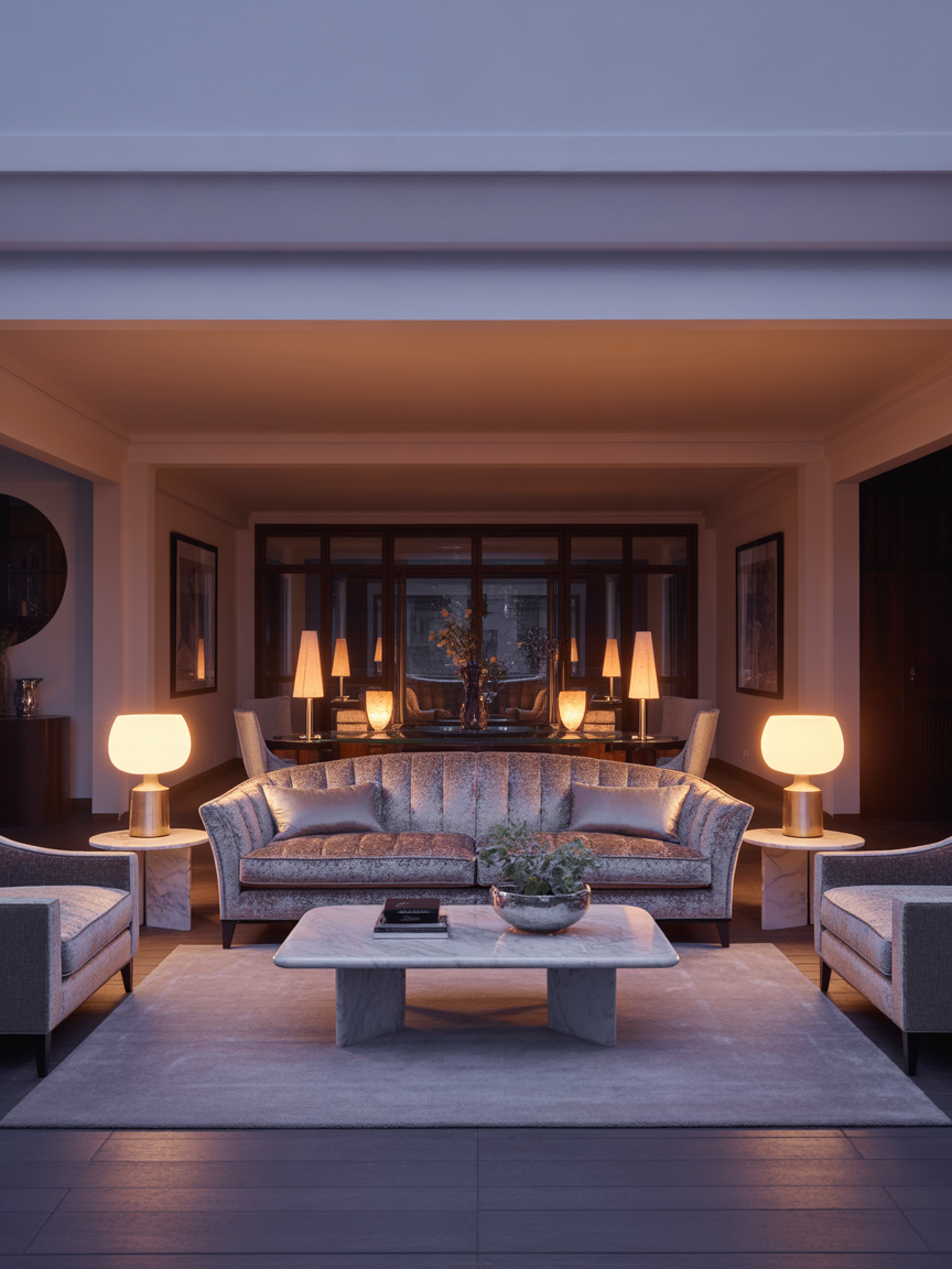 7. Luxe Hotel-Inspired Living Room