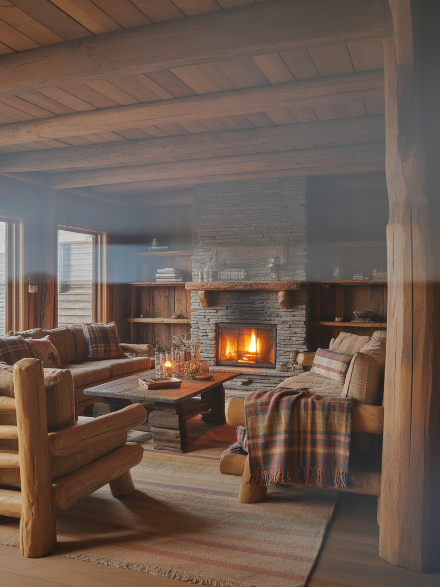 13. Rustic Cabin-Inspired Living Room