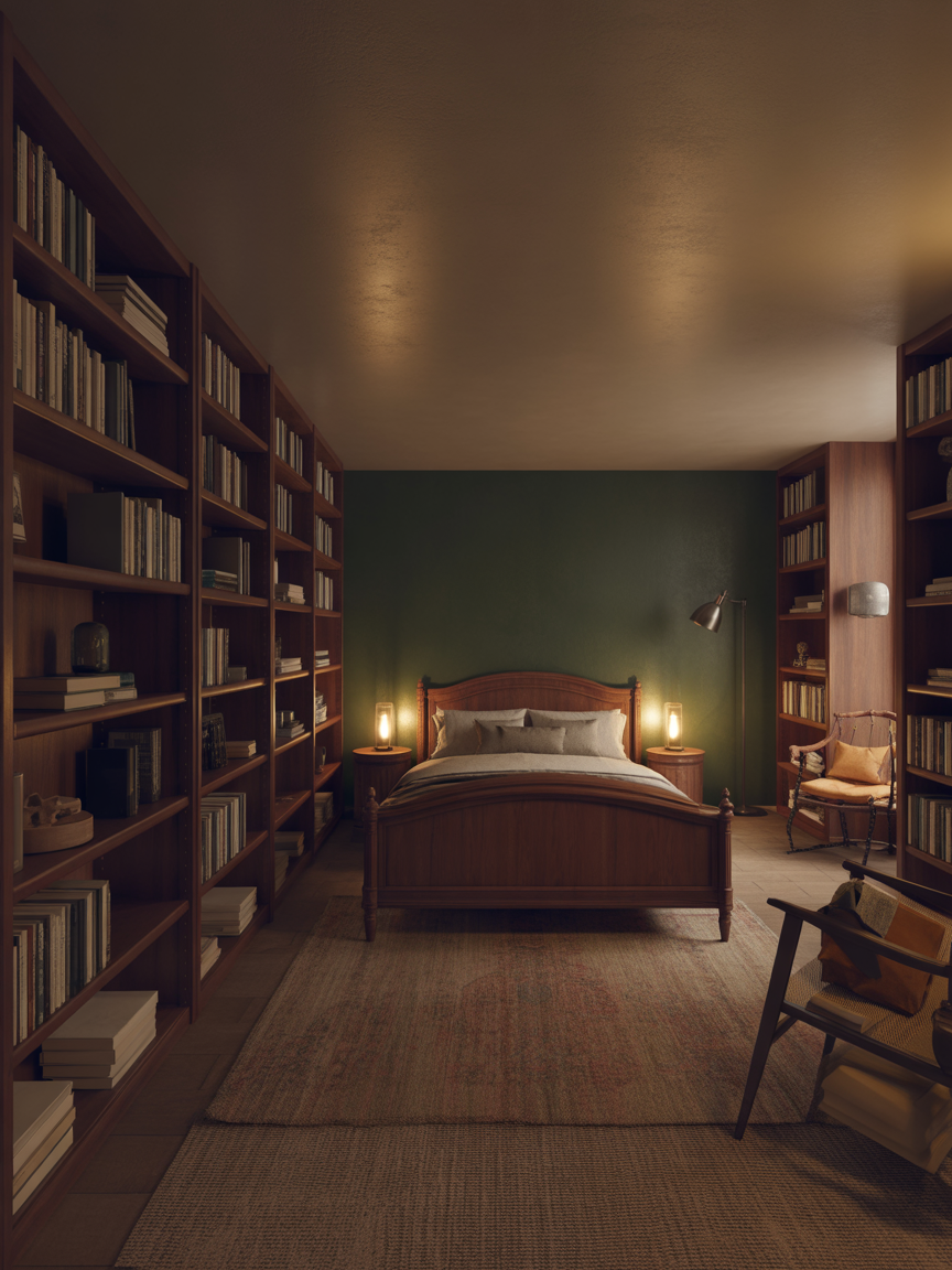 8. Moody Library-Inspired Bedroom