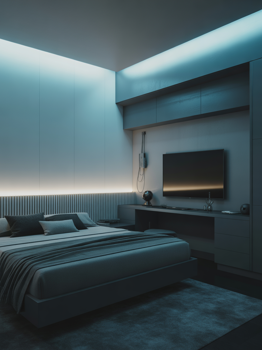 7. Sleek Tech-Forward Space