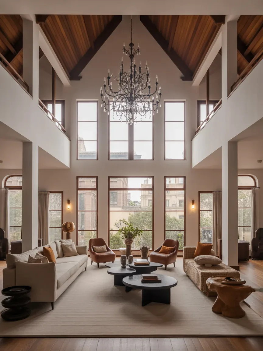 20 High Ceiling Living Room Ideas That Highlight Architecture2