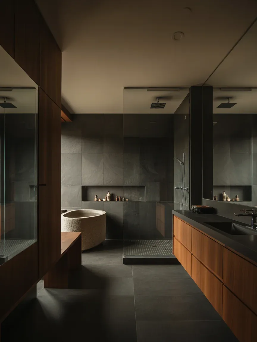20 Matte Black, Stone, and Wood: Dark Modern Bathroom Ideas Done Right