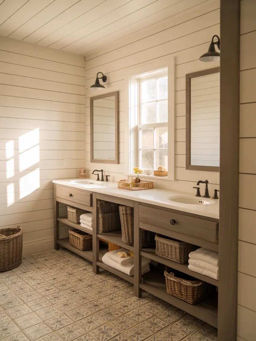 21 Farmhouse Bathroom Ideas Kids Will Actually Keep Clean (Yes, Really)