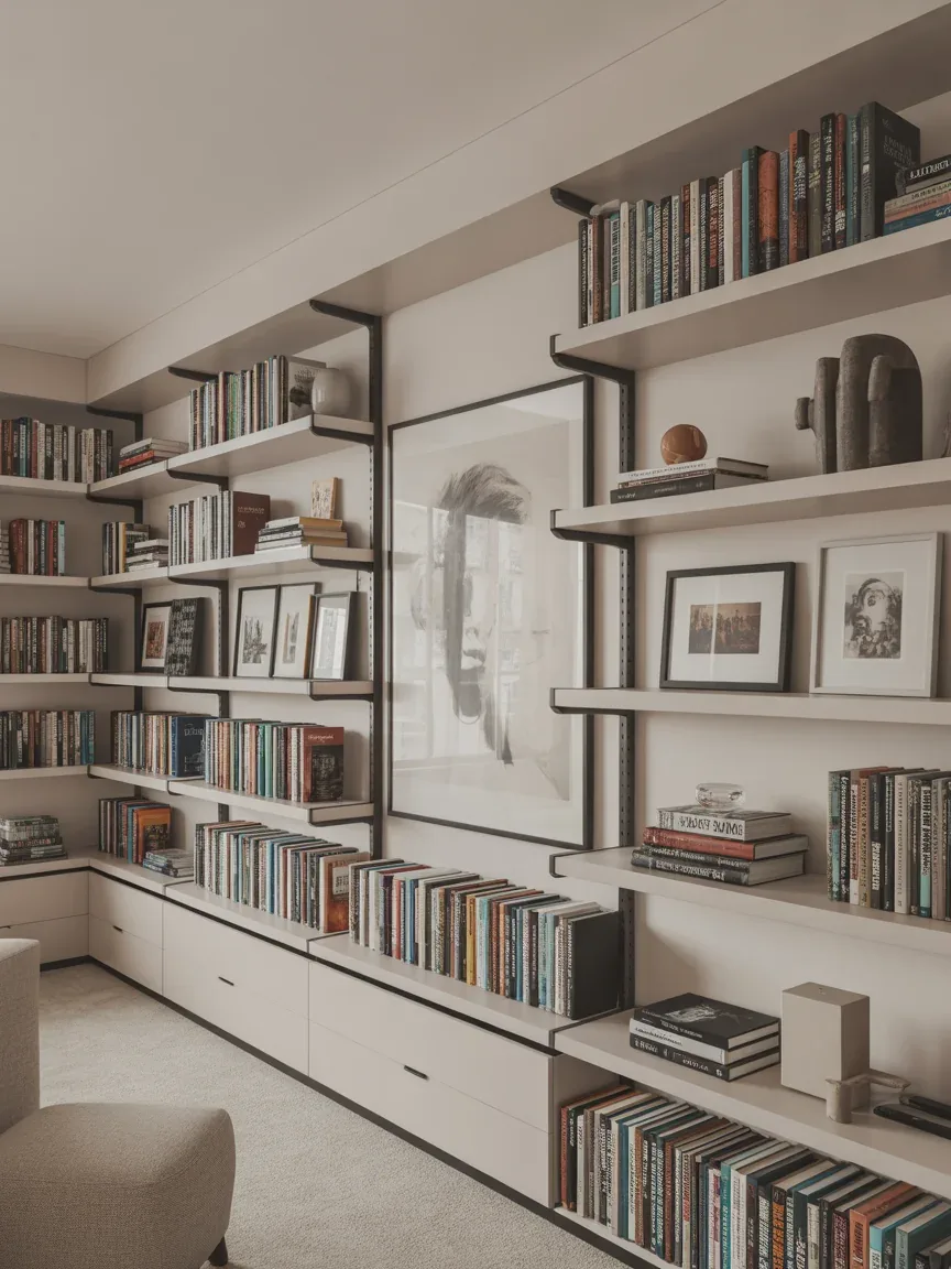22. Art Gallery Shelf Styling With Books as Decor 22. Art Gallery Shelf Styling With Books as Decor