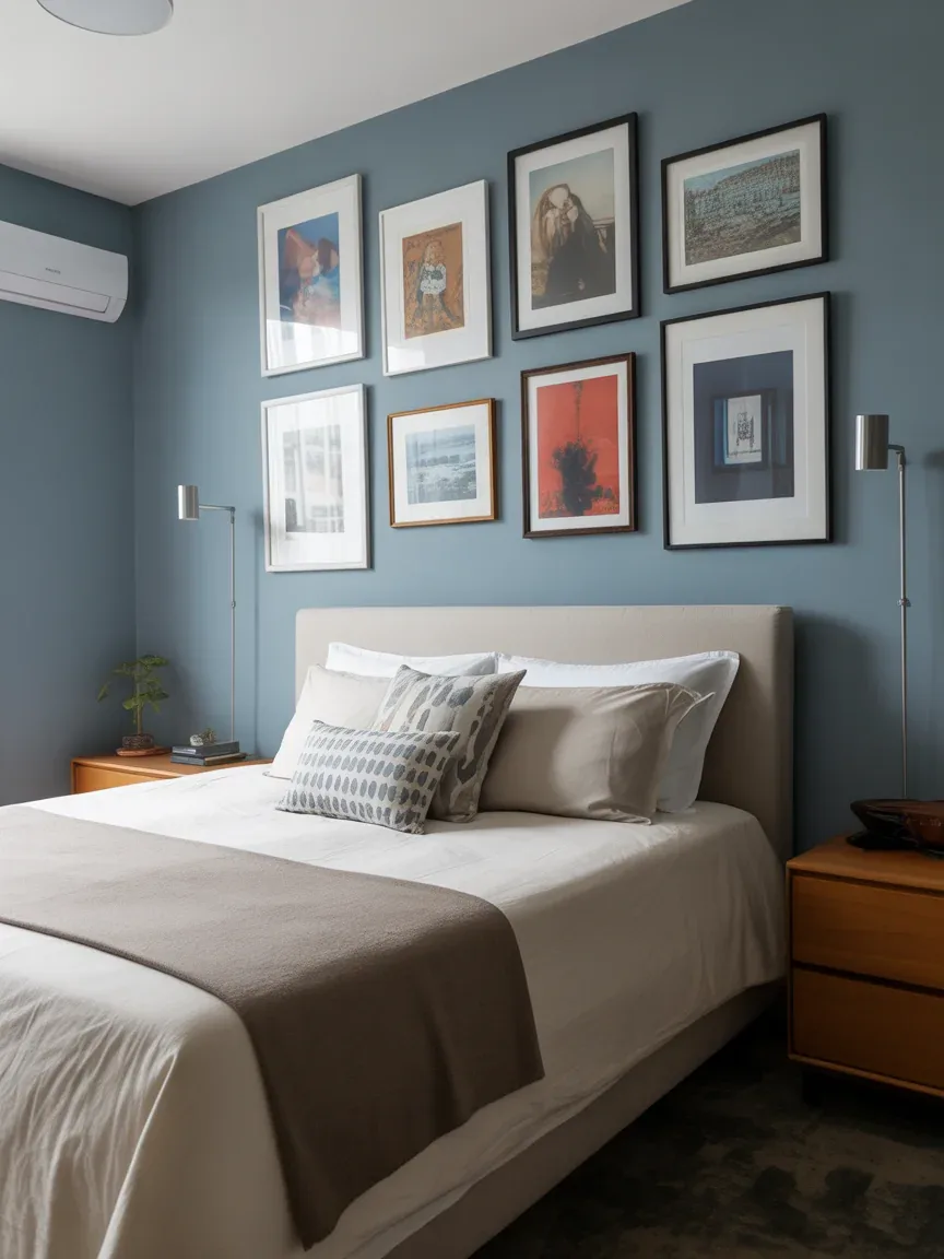 26. Artistic Blue Gallery Wall Bedroom 26. Artistic Blue Gallery Wall Bedroom