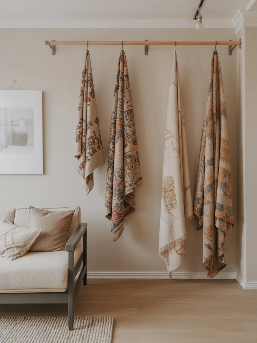 21. Artistic Loft With Hanging Textile Wall Storage