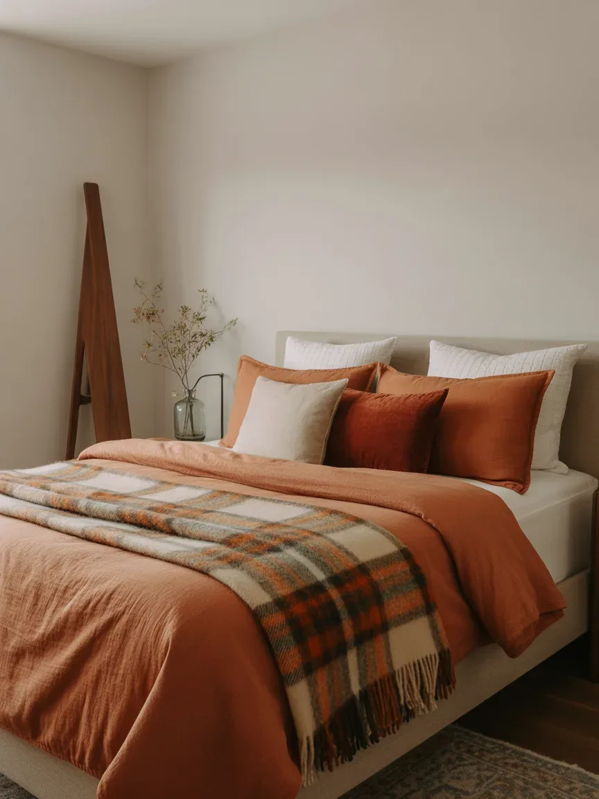 14. Autumn-Inspired Bedroom With Rich Colors 14. Autumn-Inspired Bedroom With Rich Colors