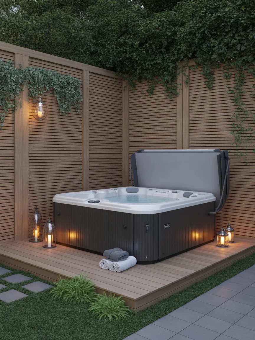 26. Backyard Spa Nook With Hot Tub Styling 26. Backyard Spa Nook With Hot Tub Styling