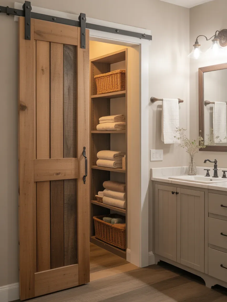 8. Barn Door Bathroom With Hidden Storage 8. Barn Door Bathroom With Hidden Storage