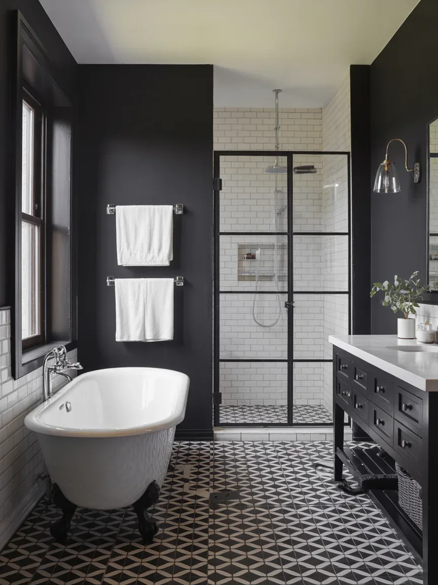 9. Black and White Graphic Contrast Bathroom 9. Black and White Graphic Contrast Bathroom