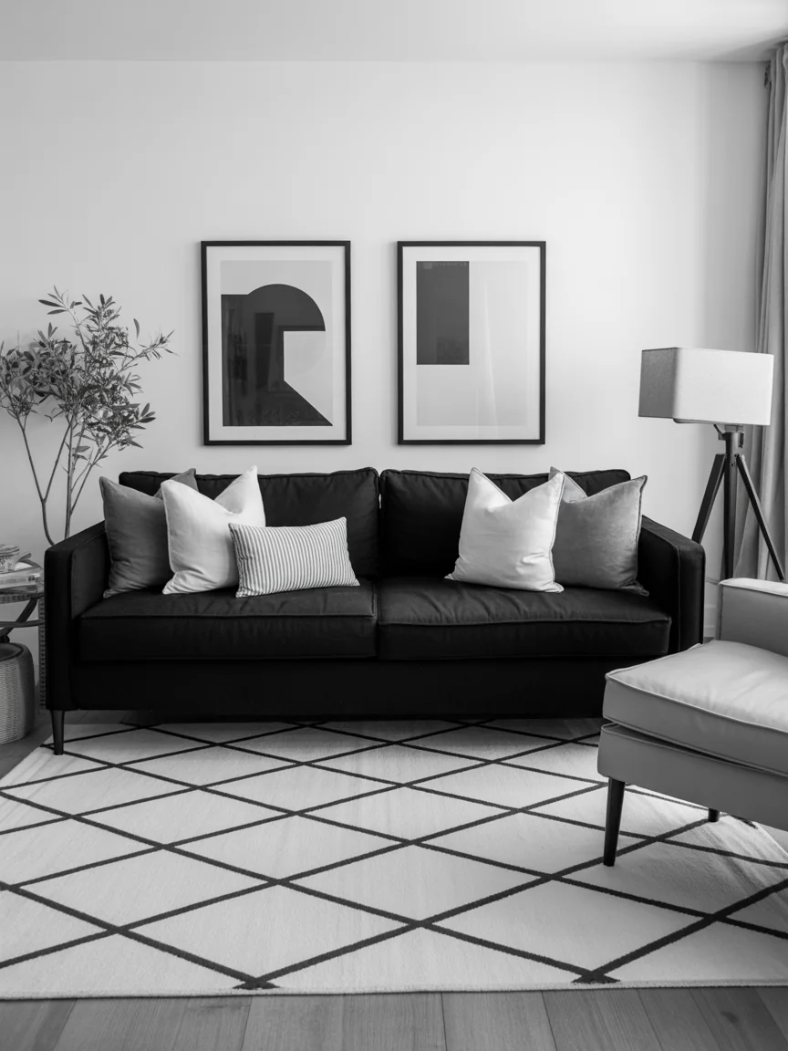 7. Black and White High Contrast Living Room