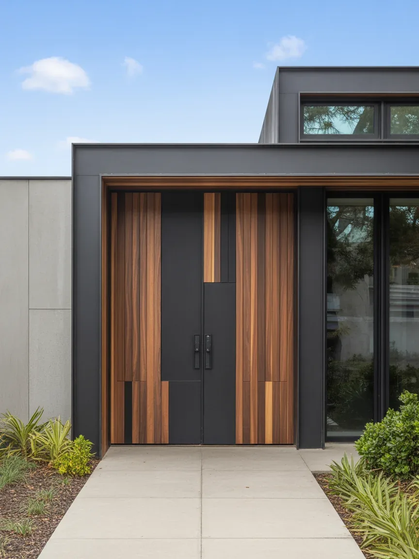 19. Black and Wood Mixed Material Doors 19. Black and Wood Mixed Material Doors