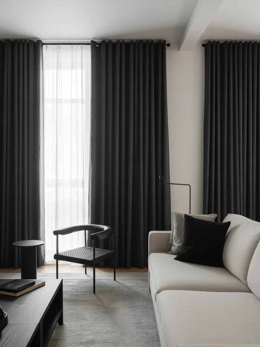8. Black Curtains Against Light Walls 8. Black Curtains Against Light Walls
