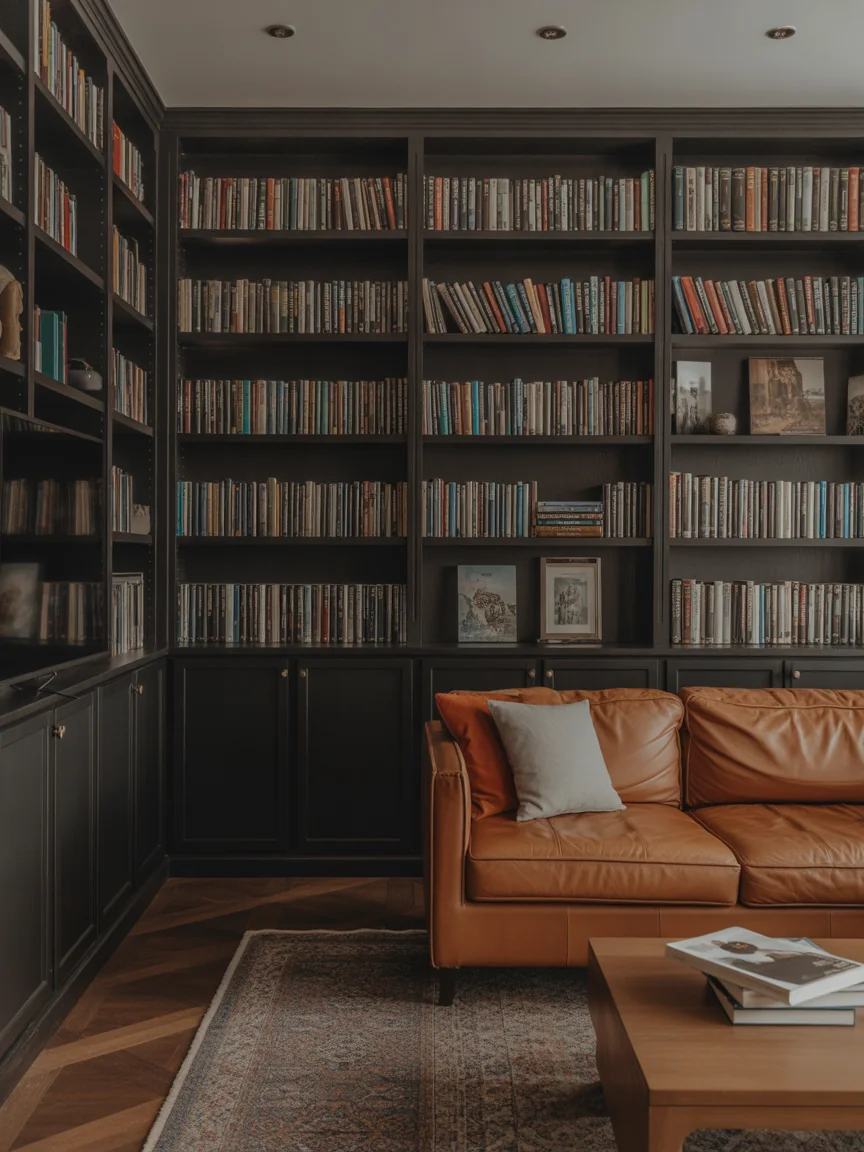 21. Black Library-Inspired Living Room