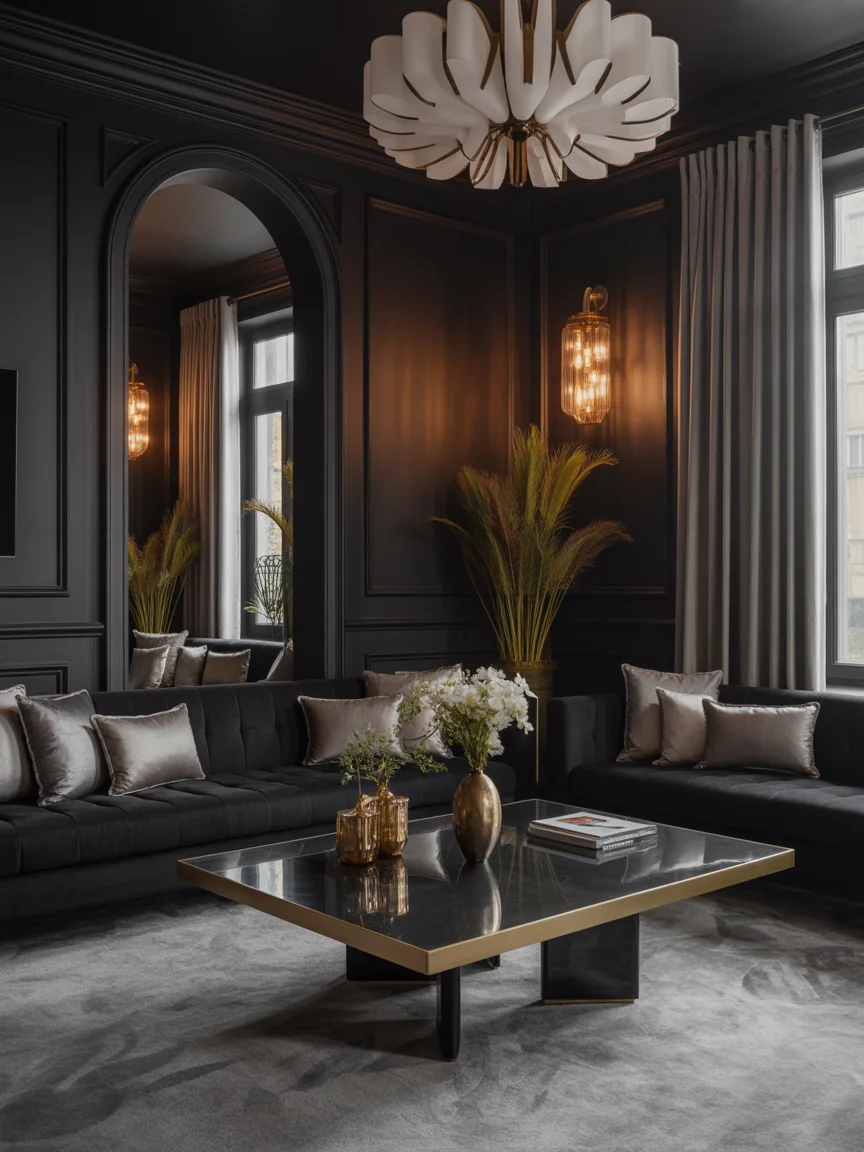 27. Black Luxury Hotel-Inspired Living Room