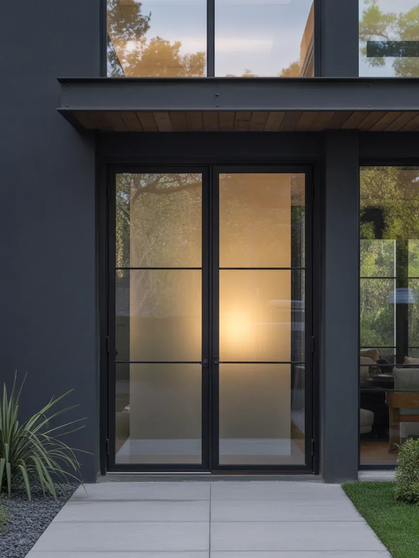 11. Black-Framed Frosted Glass Double Doors 11. Black-Framed Frosted Glass Double Doors