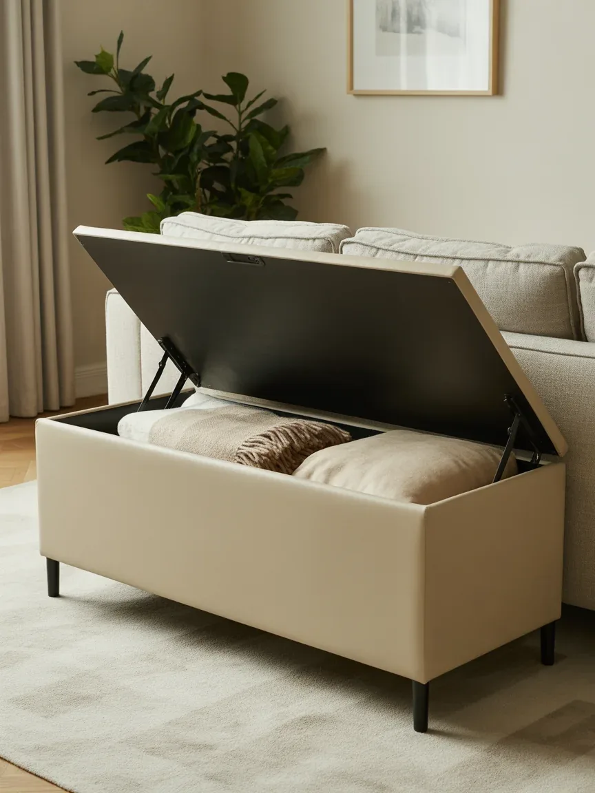 19. Blanket Storage Bench Behind Sofa 19. Blanket Storage Bench Behind Sofa