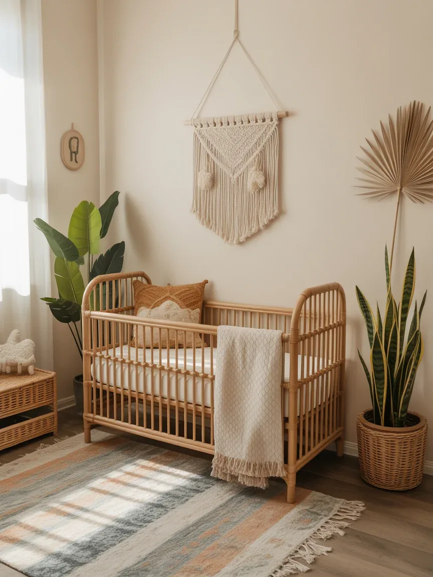 8. Boho Baby Room With Layered Textures 8. Boho Baby Room With Layered Textures