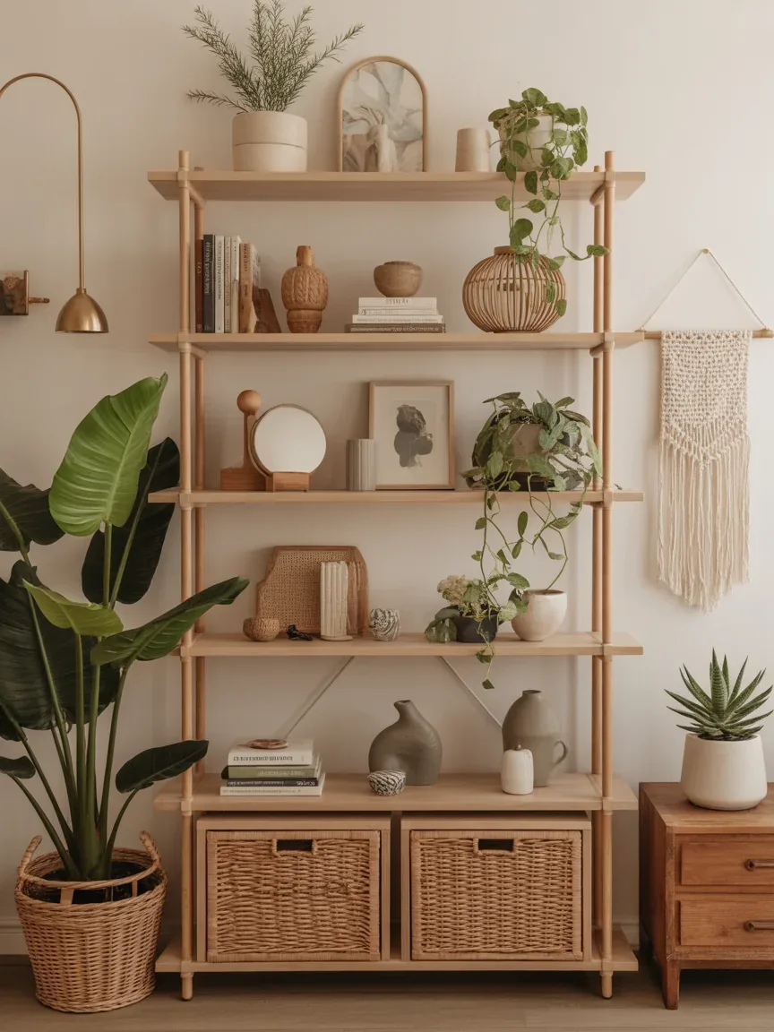 18. Boho Eclectic Shelf Styling With Plants 18. Boho Eclectic Shelf Styling With Plants