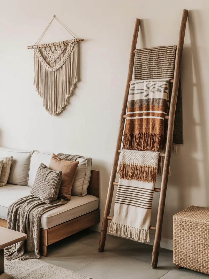 3. Boho Layered Lounge With Ladder Display