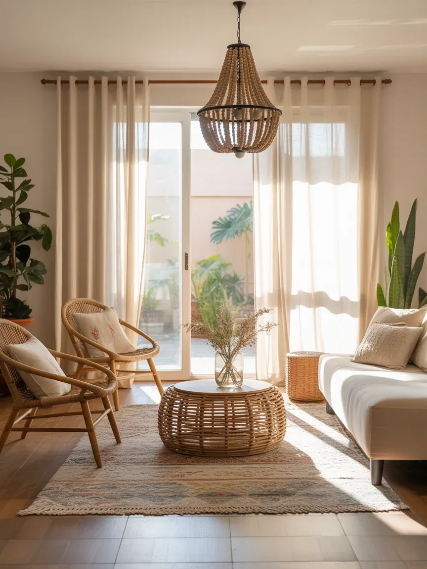 7. Boho Living Room With Beaded Chandelier 7. Boho Living Room With Beaded Chandelier