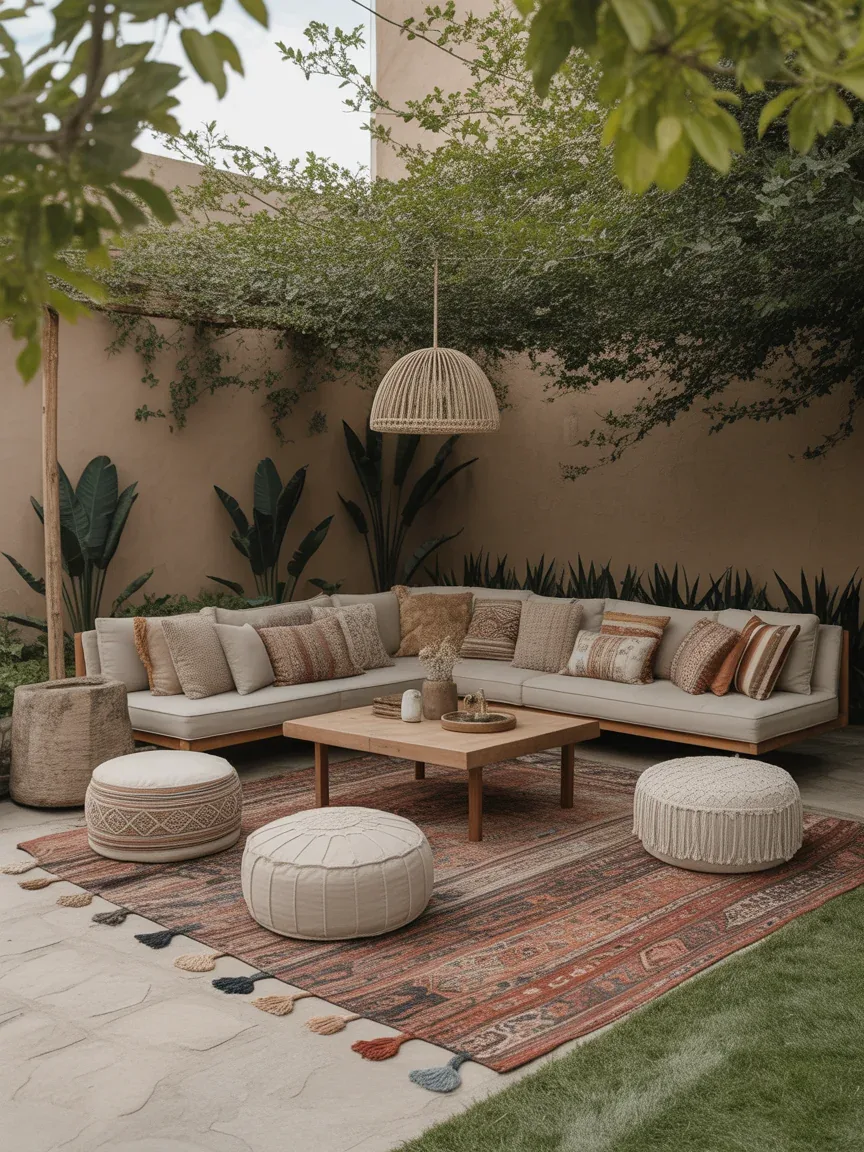 16. Boho Lounge With Floor Cushions And Poufs 16. Boho Lounge With Floor Cushions And Poufs