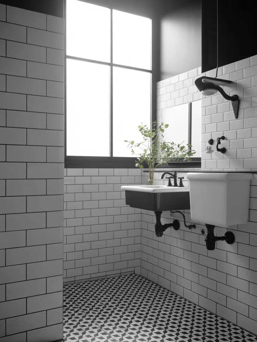 3. Bold Black And White Contrast Bathroom