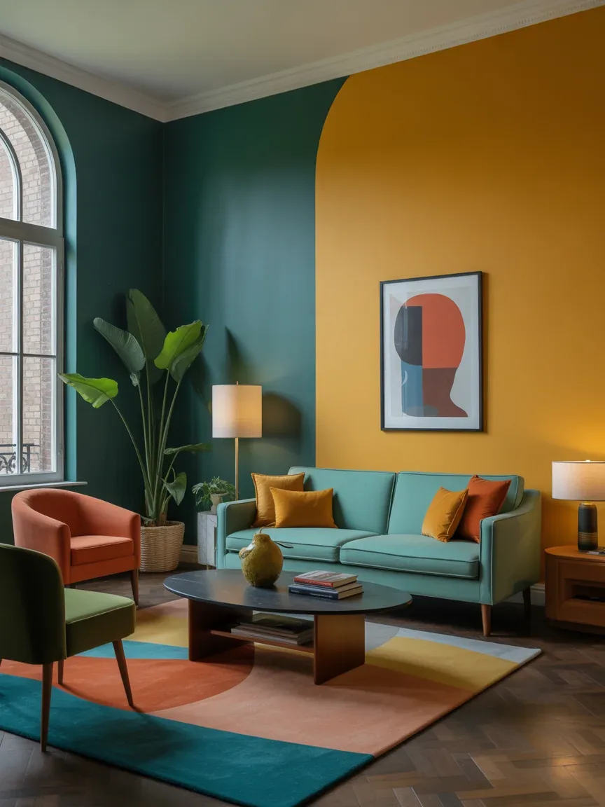 4. Bold Color Block Mid-Century Statement Room 4. Bold Color Block Mid-Century Statement Room
