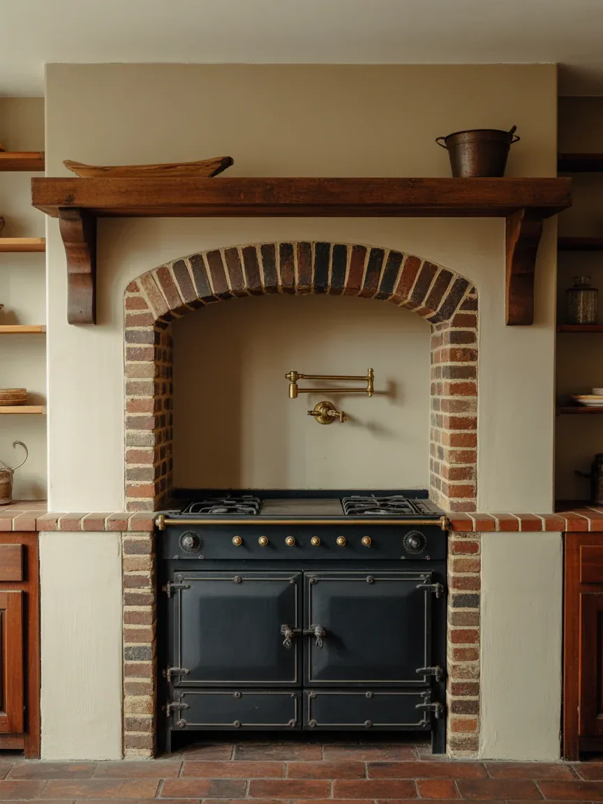4. Brick Hearth Colonial Kitchen With Built-In Range Alcove 4. Brick Hearth Colonial Kitchen With Built-In Range Alcove