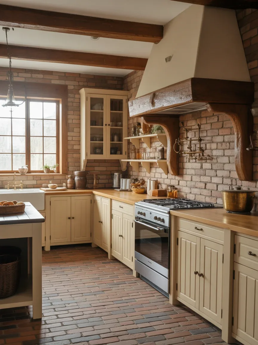 5. Brick Paver Farmhouse Kitchen Floor 5. Brick Paver Farmhouse Kitchen Floor