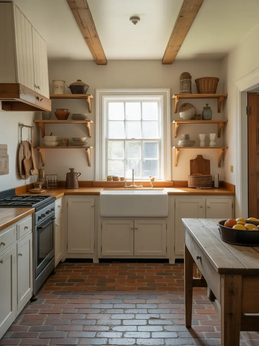 14. Brick-Floor Country Kitchen With Old-World Character 14. Brick-Floor Country Kitchen With Old-World Character