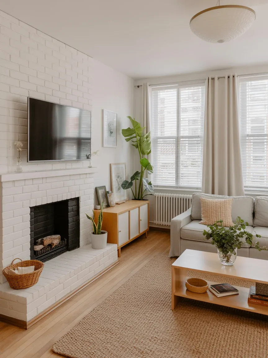 20. Bright and Airy With White Brick Fireplace 20. Bright and Airy With White Brick Fireplace