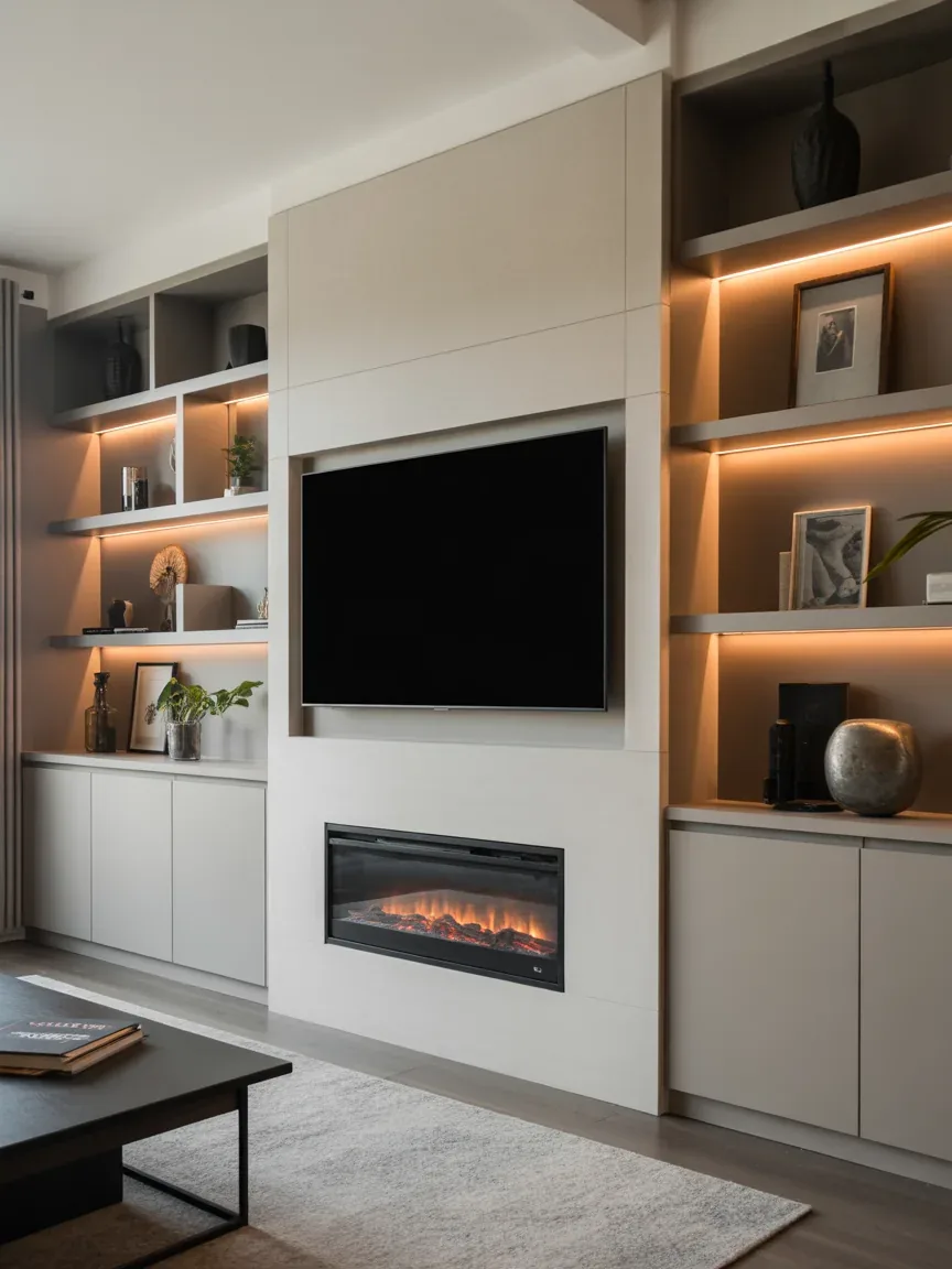 4. Built-In Media Wall With Fireplace Insert 4. Built-In Media Wall With Fireplace Insert