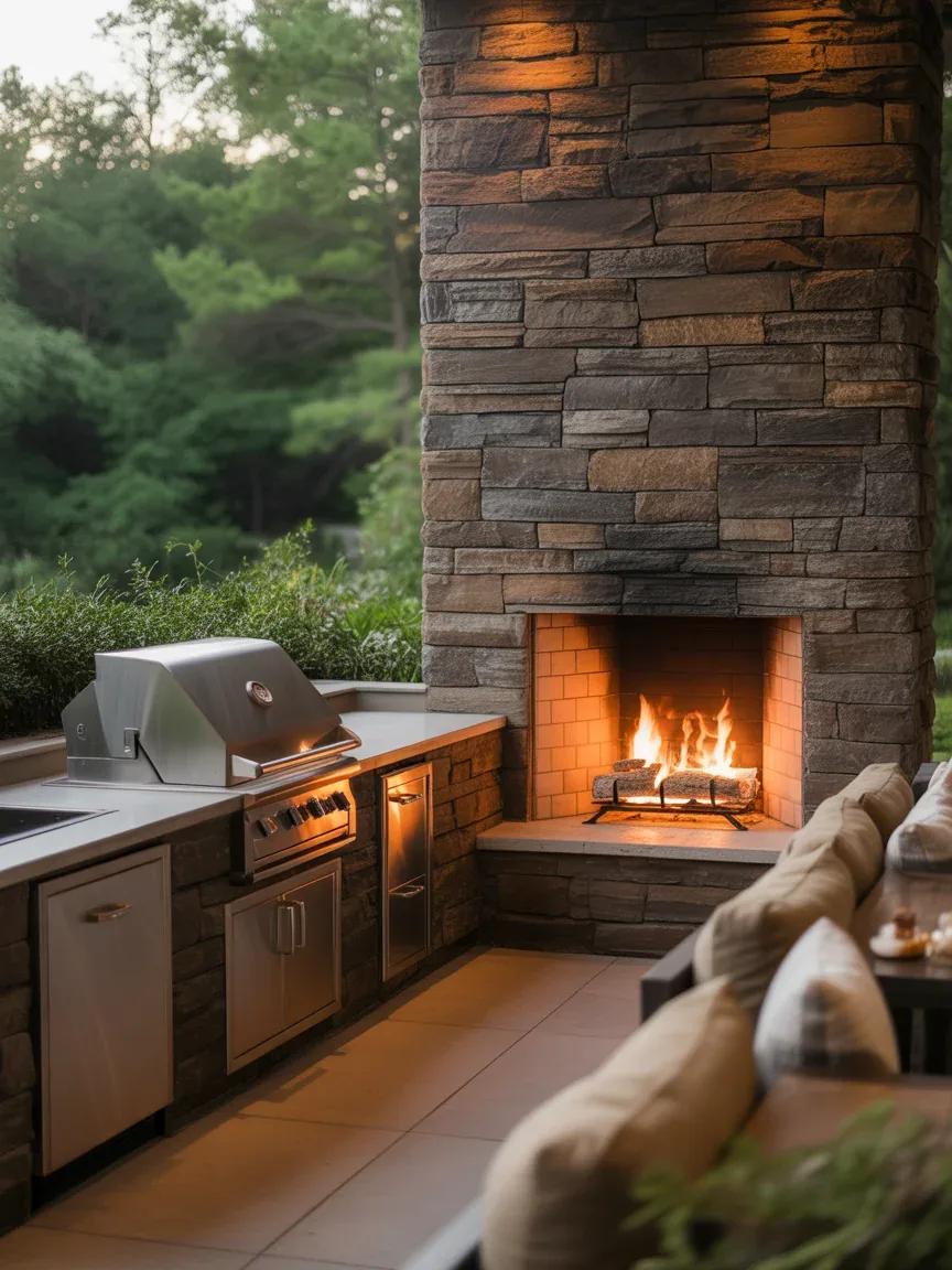 11. Built-In Wall Kitchen With Fireplace Combo 11. Built-In Wall Kitchen With Fireplace Combo