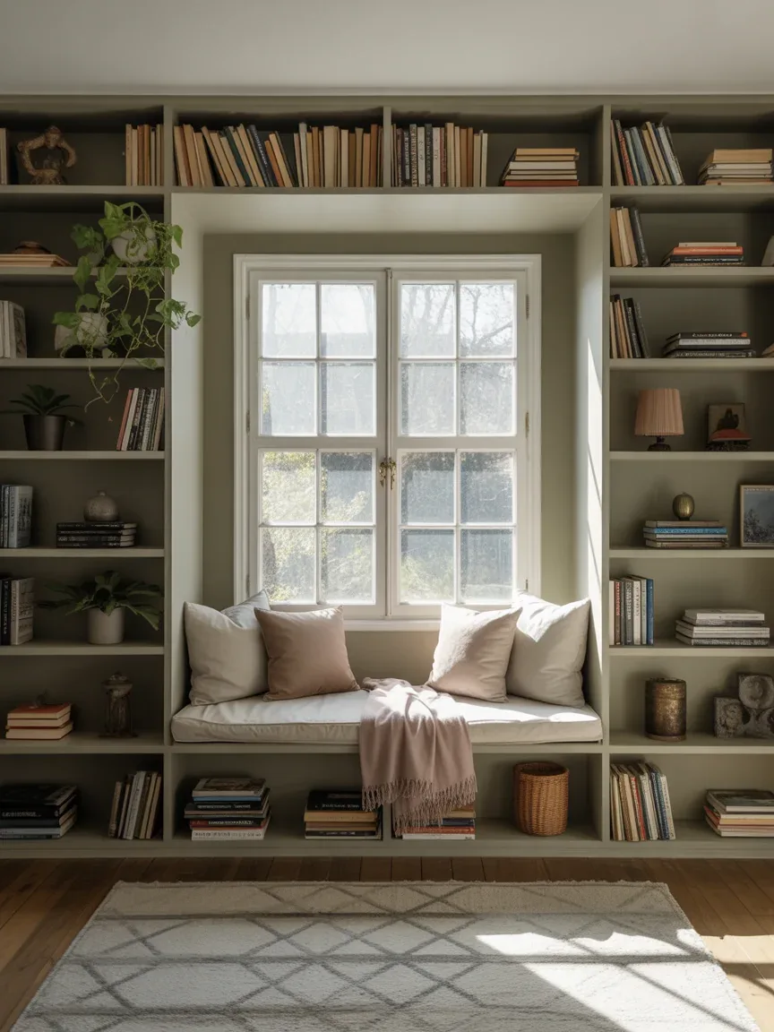2. Built-In Window Seat With Surrounding Shelves 2. Built-In Window Seat With Surrounding Shelves