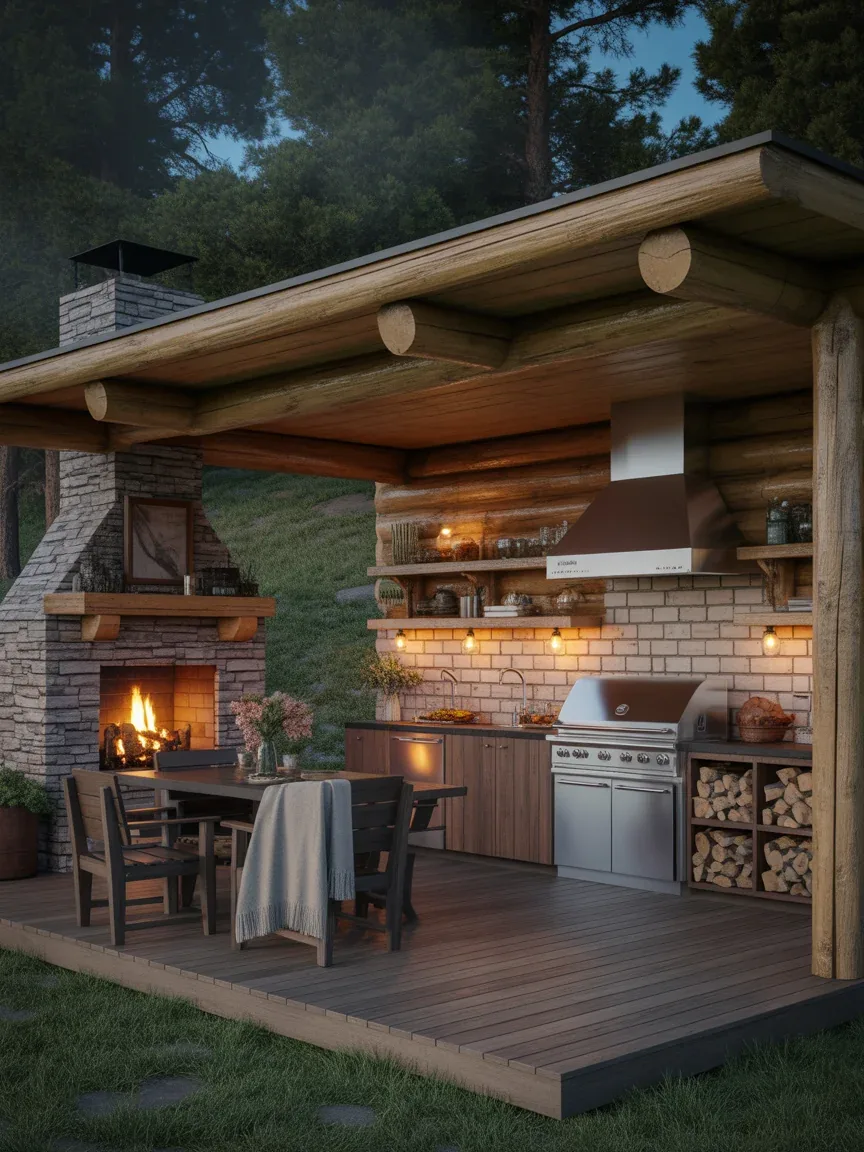 17. Cabin-Style Outdoor Cooking Space 17. Cabin-Style Outdoor Cooking Space