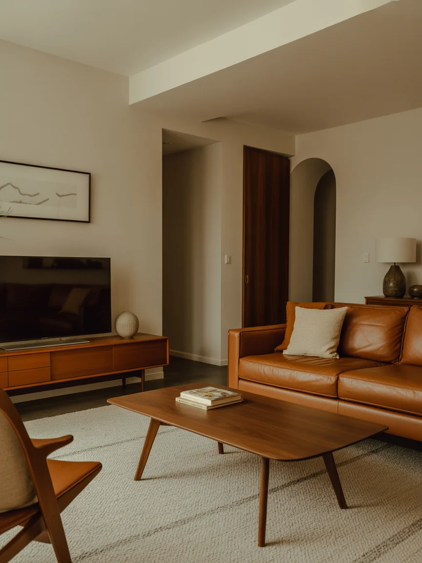 1. Classic Walnut & Leather Lounge