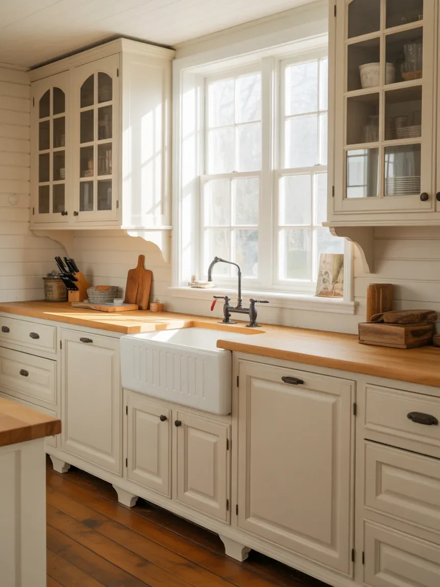 1. Classic White Farmhouse Kitchen With Butcher Block Warmth 1. Classic White Farmhouse Kitchen With Butcher Block Warmth