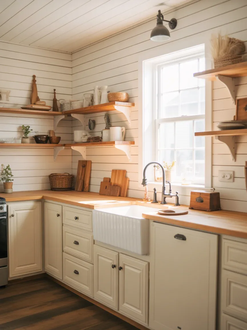 1. Classic White Shiplap Look With Faux Wood Wallpaper 1. Classic White Shiplap Look With Faux Wood Wallpaper