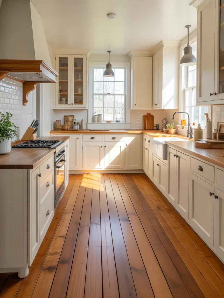 1. Classic Wide-Plank Natural Hardwood Farmhouse Floor 1. Classic Wide-Plank Natural Hardwood Farmhouse Floor