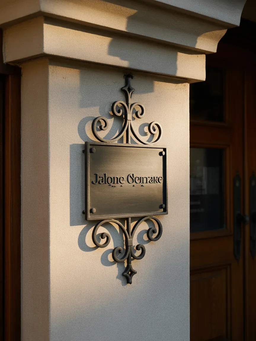 17. Classic Wrought Iron Scrollwork Name Plate 17. Classic Wrought Iron Scrollwork Name Plate