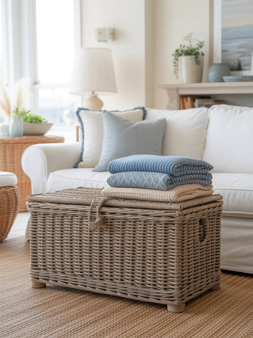 9. Coastal Breeze With Wicker Chest Storage