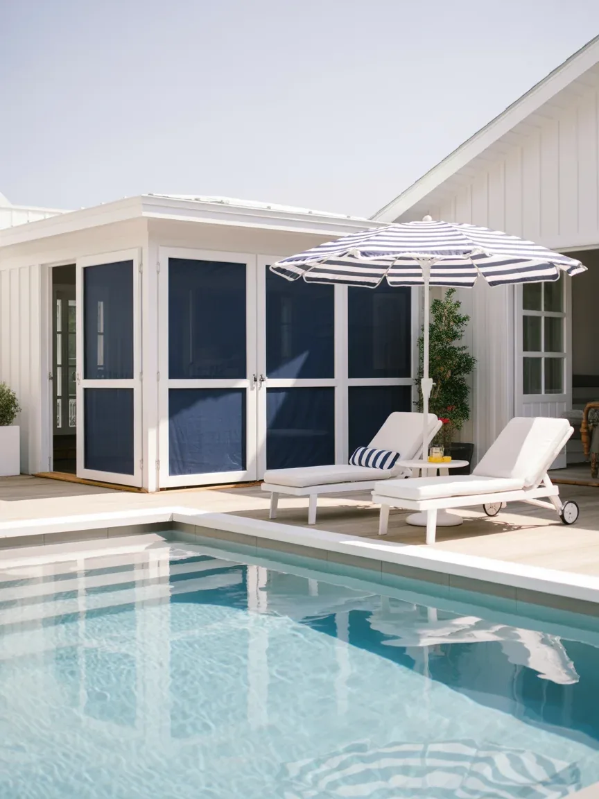 2. Coastal White Frame Fence With Navy Mesh 2. Coastal White Frame Fence With Navy Mesh