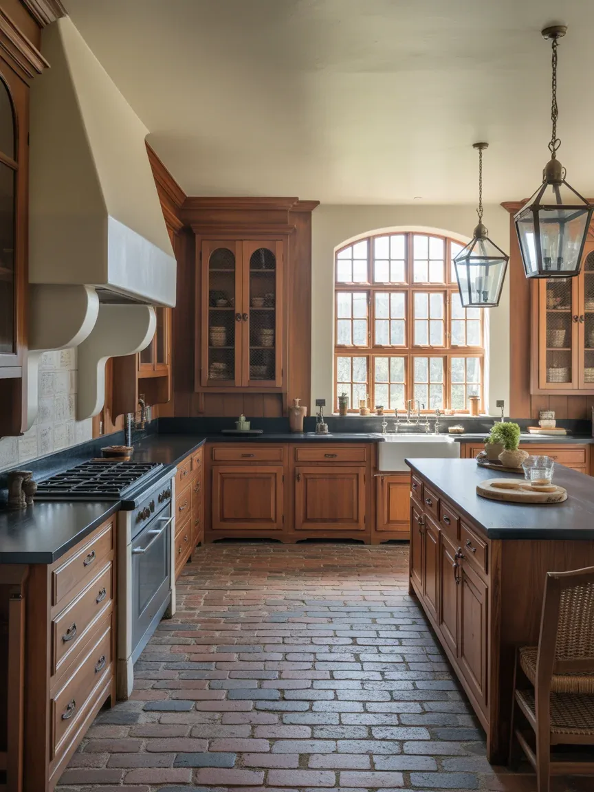 16. Colonial Kitchen With Brick Flooring 16. Colonial Kitchen With Brick Flooring
